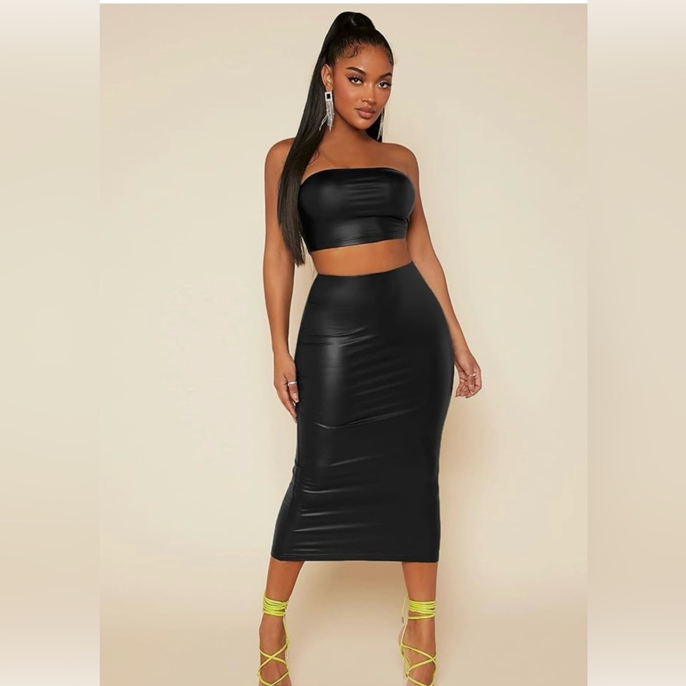 2 piece faux leather body-con skirt and tube top Medium